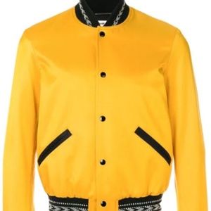 Saint Laurent Yellow Ikat Teddy Bomber Jacket